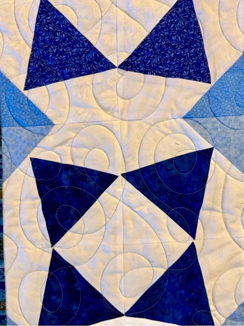 Handmade New 58” x 59” Lightweight  Blue & White Geometric Patterned Throw Quilt